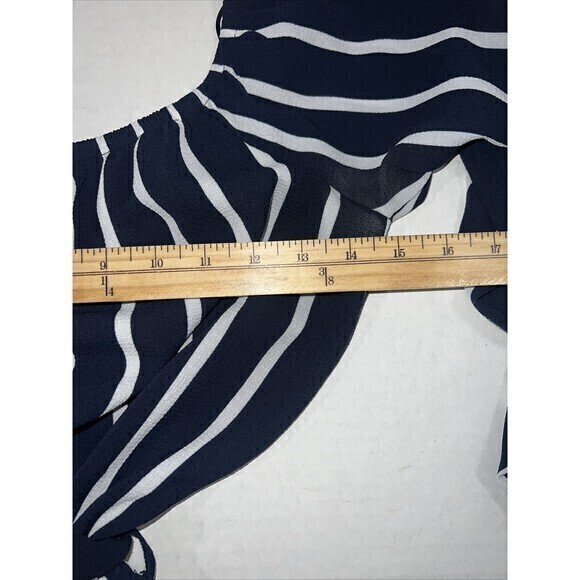 Forever 21 Navy and White Striped Off The Shoulder Long Sleeve Romper Size Small - Picture 6 of 6